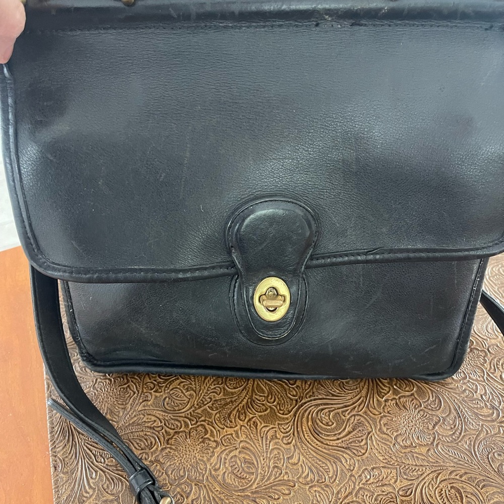 Vintage Coach Black Leather Bag with Gold Clasp